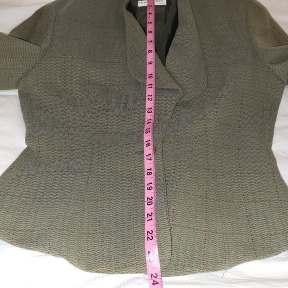 Giorgio Armani VTG 90s Olive Green Blazer and Blue Stripe 2 pc Skirt Suit 10 - Picture 8 of 16